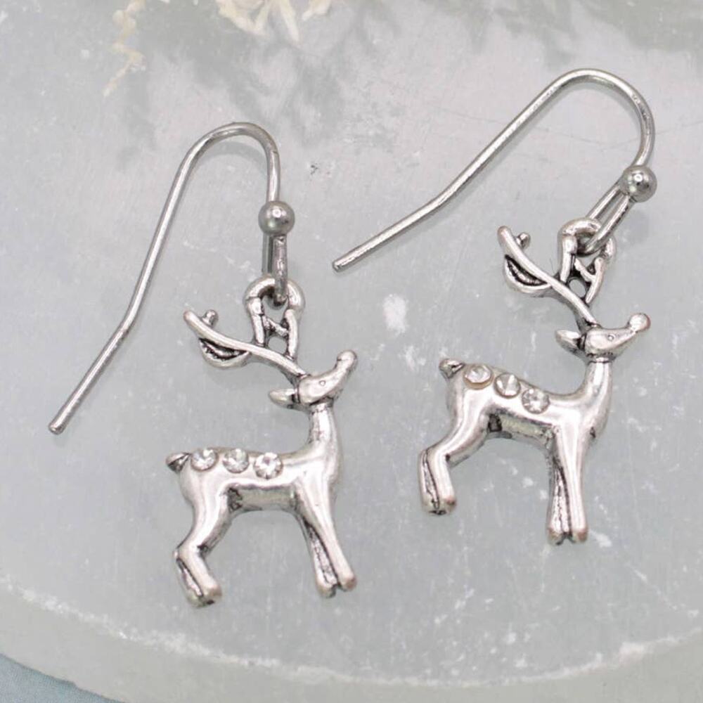 Winter Deer Silver Dangle Earrings